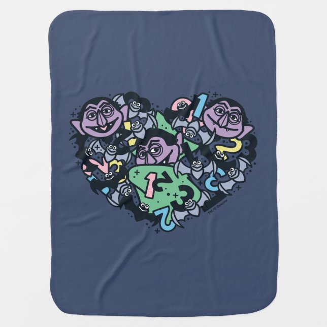 Sesame Sesame | Count von Count Doodle Heart Baby Blanket (Front)