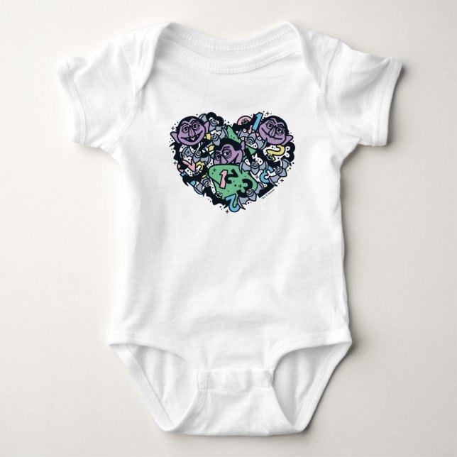 Sesame Sesame | Count von Count Doodle Heart Baby Bodysuit (Front)