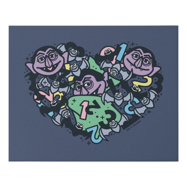 Sesame Sesame | Count von Count Doodle Heart Faux Canvas Print (Front)