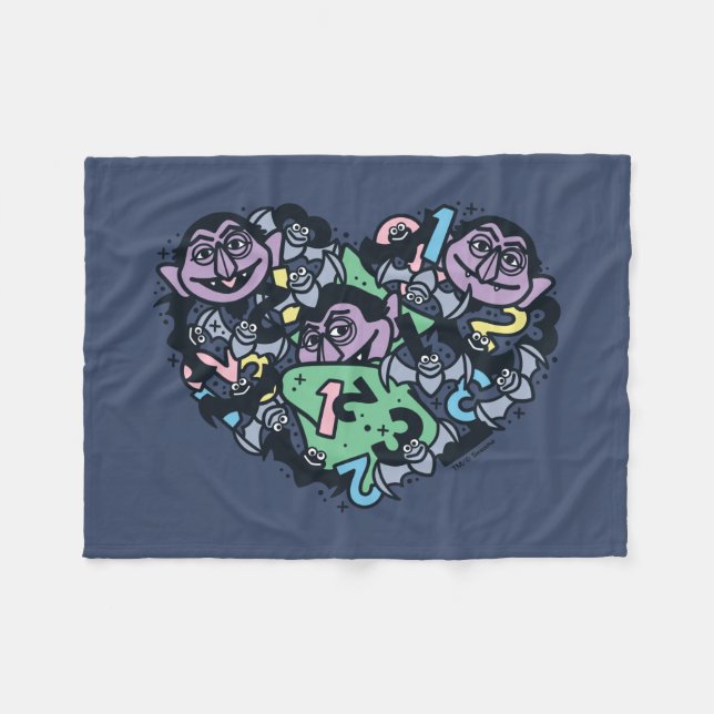 Sesame Sesame | Count von Count Doodle Heart Fleece Blanket (Front (Horizontal))