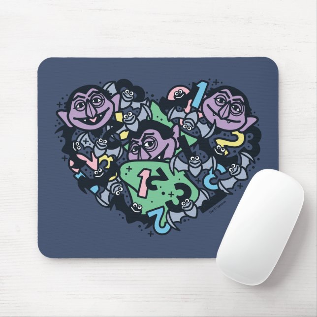 Sesame Sesame | Count von Count Doodle Heart Mouse Pad (With Mouse)