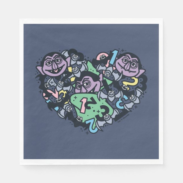 Sesame Sesame | Count von Count Doodle Heart Napkins (Front)