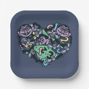 Sesame Sesame   Count von Count Doodle Heart Paper Plates
