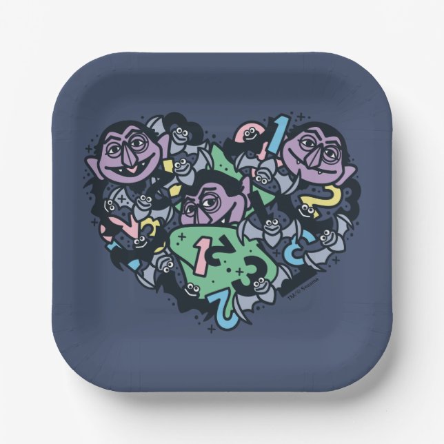 Sesame Sesame | Count von Count Doodle Heart Paper Plates (Front)