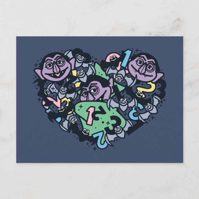 Sesame Sesame | Count von Count Doodle Heart Postcard (Front)