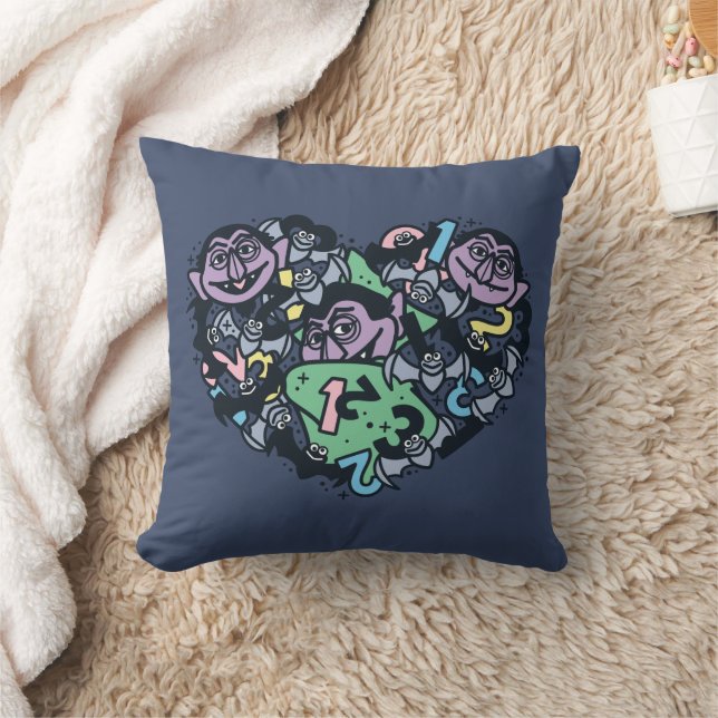 Sesame Sesame | Count von Count Doodle Heart Throw Pillow (Blanket)