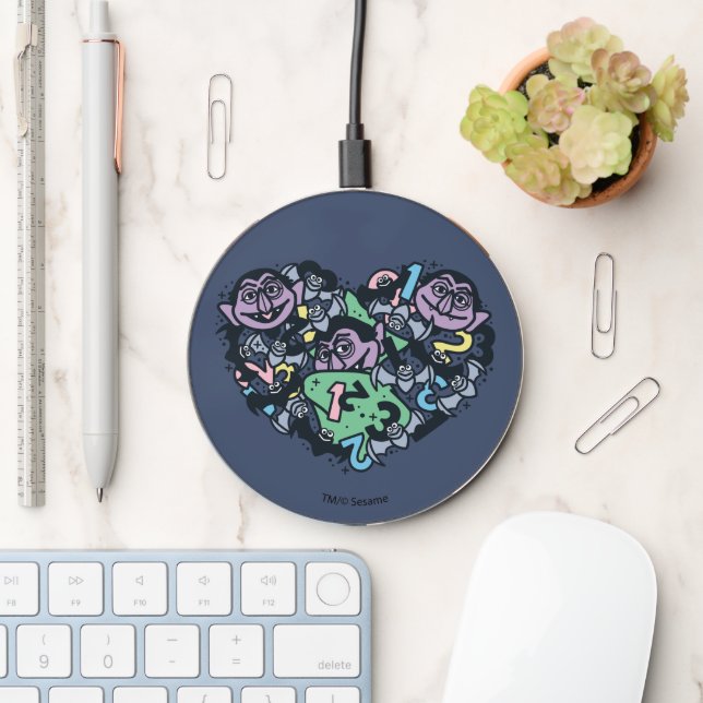 Sesame Sesame | Count von Count Doodle Heart Wireless Charger (Desk)