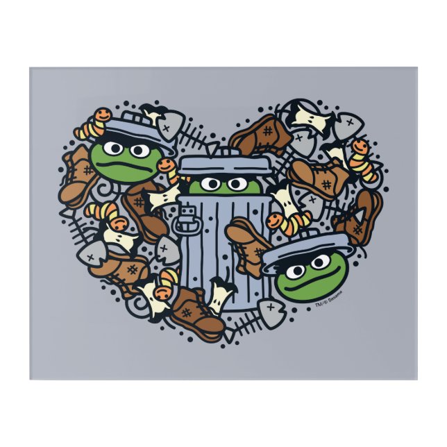 Sesame Sesame | Oscar the Grouch Doodle Heart Acrylic Print (Front)