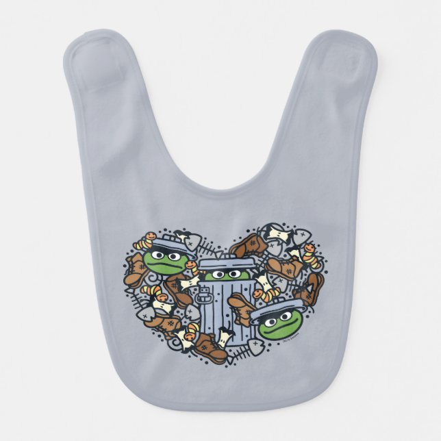 Sesame Sesame | Oscar the Grouch Doodle Heart Baby Bib (Front)