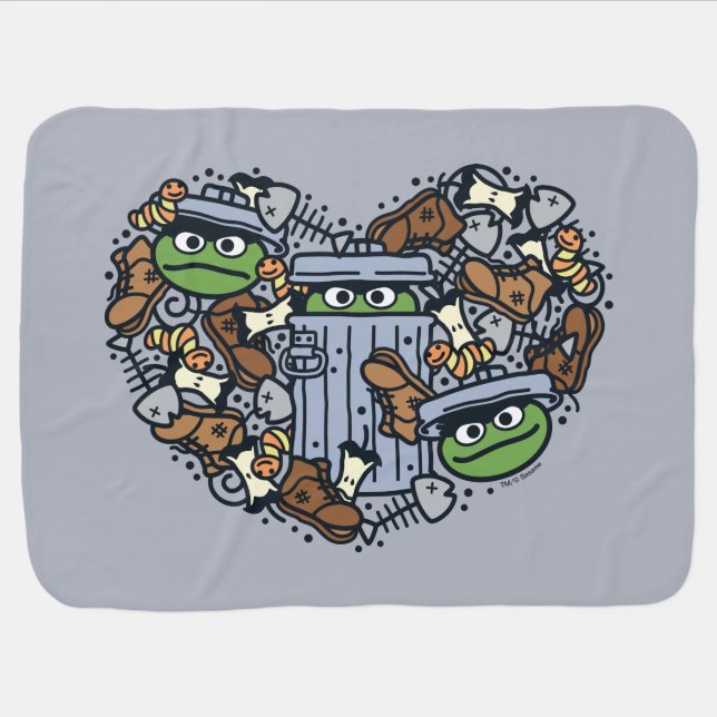 Sesame Sesame | Oscar the Grouch Doodle Heart Baby Blanket (Horizontal)