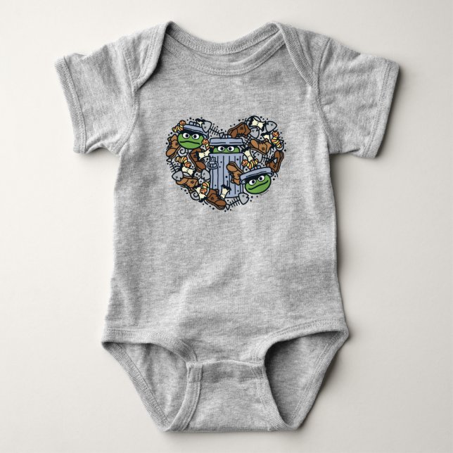 Sesame Sesame | Oscar the Grouch Doodle Heart Baby Bodysuit (Front)