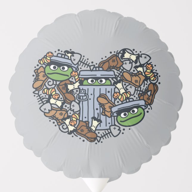 Sesame Sesame | Oscar the Grouch Doodle Heart Balloon (Front)