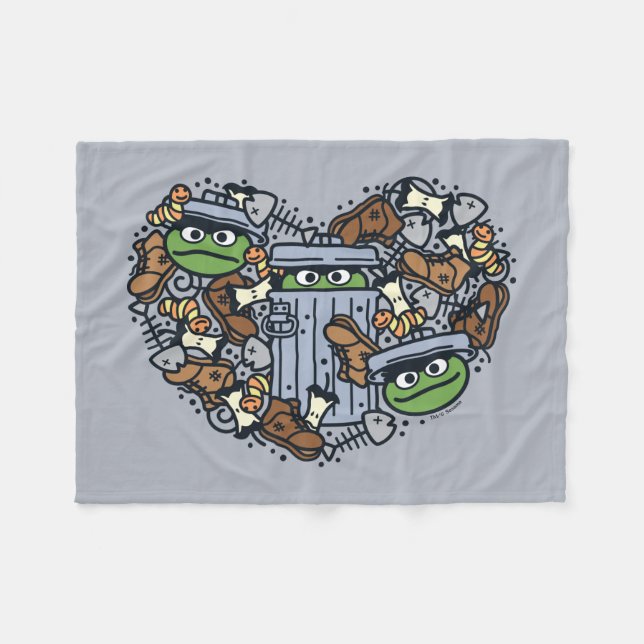 Sesame Sesame | Oscar the Grouch Doodle Heart Fleece Blanket (Front (Horizontal))