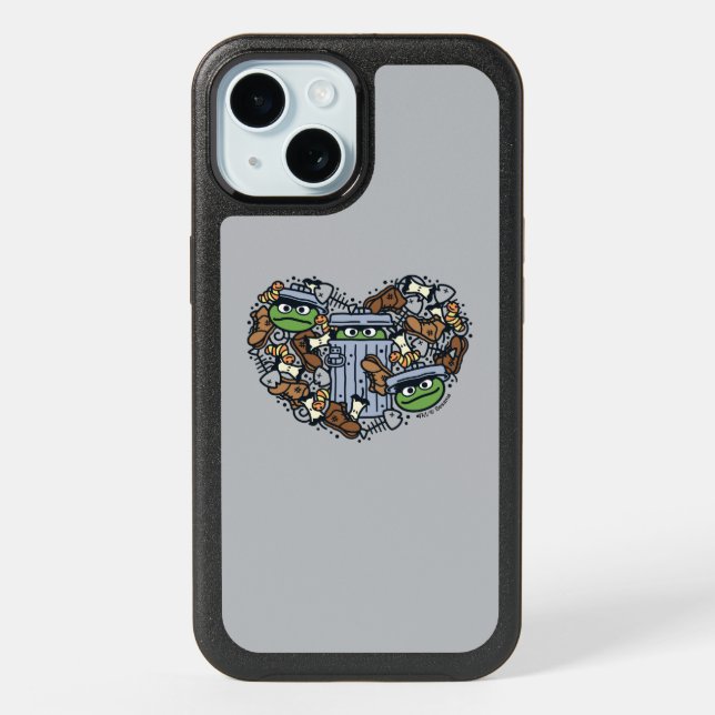 Sesame Sesame | Oscar the Grouch Doodle Heart iPhone 15 Case (Back)