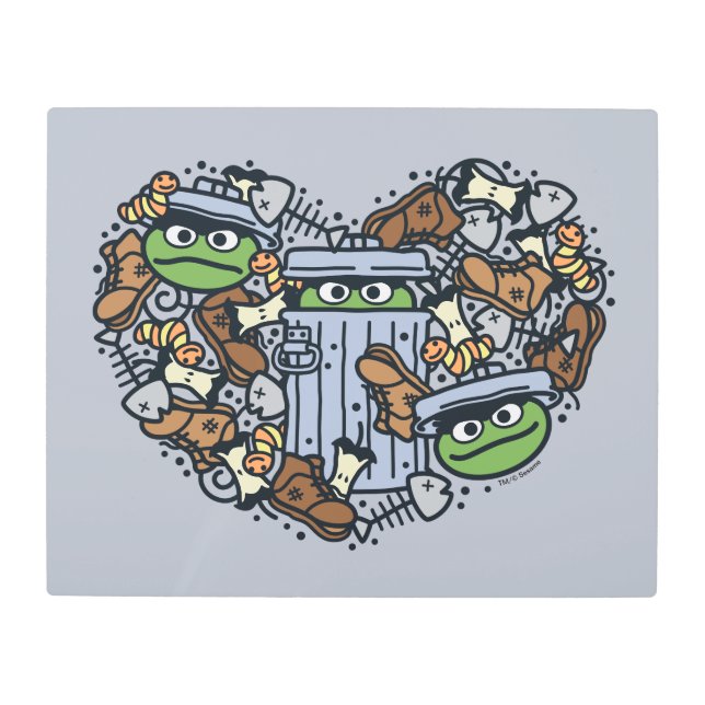 Sesame Sesame | Oscar the Grouch Doodle Heart Metal Print (Front)