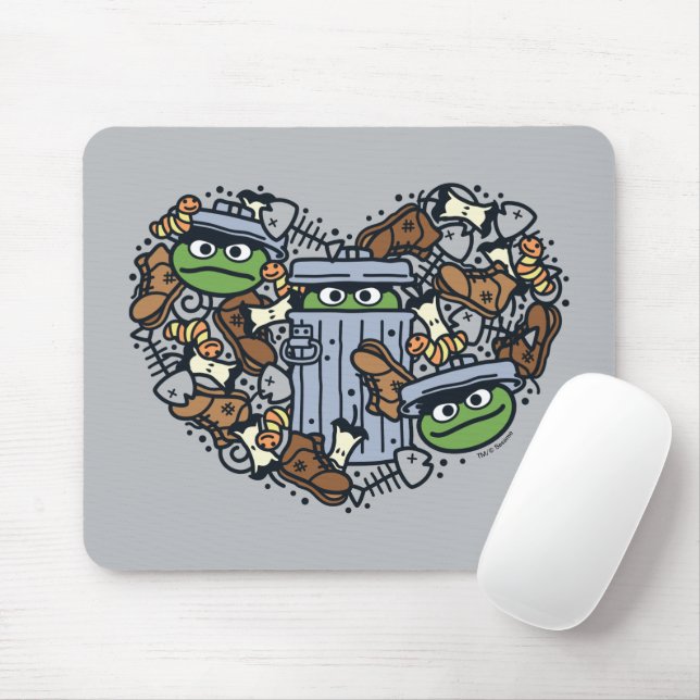 Sesame Sesame | Oscar the Grouch Doodle Heart Mouse Pad (With Mouse)