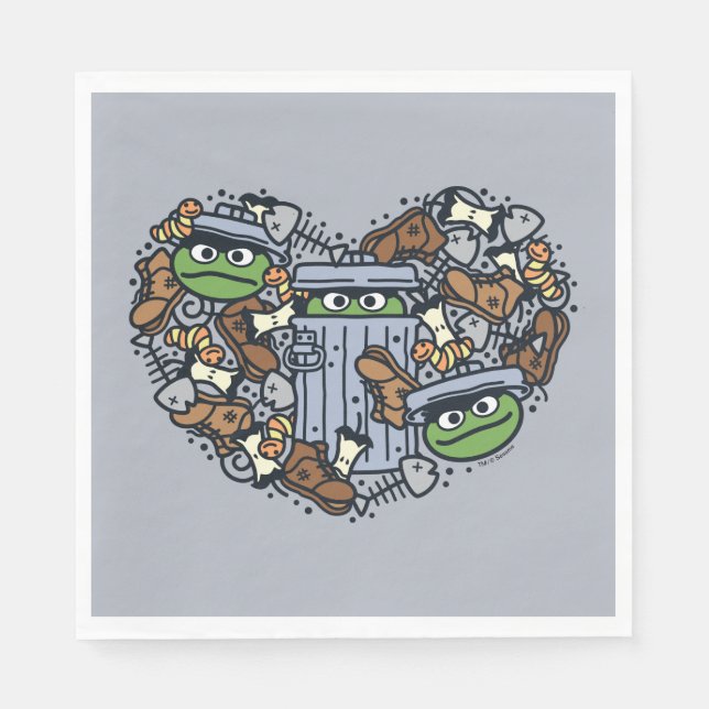 Sesame Sesame | Oscar the Grouch Doodle Heart Napkins (Front)
