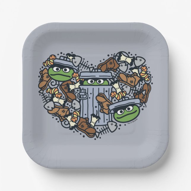 Sesame Sesame | Oscar the Grouch Doodle Heart Paper Plates (Front)