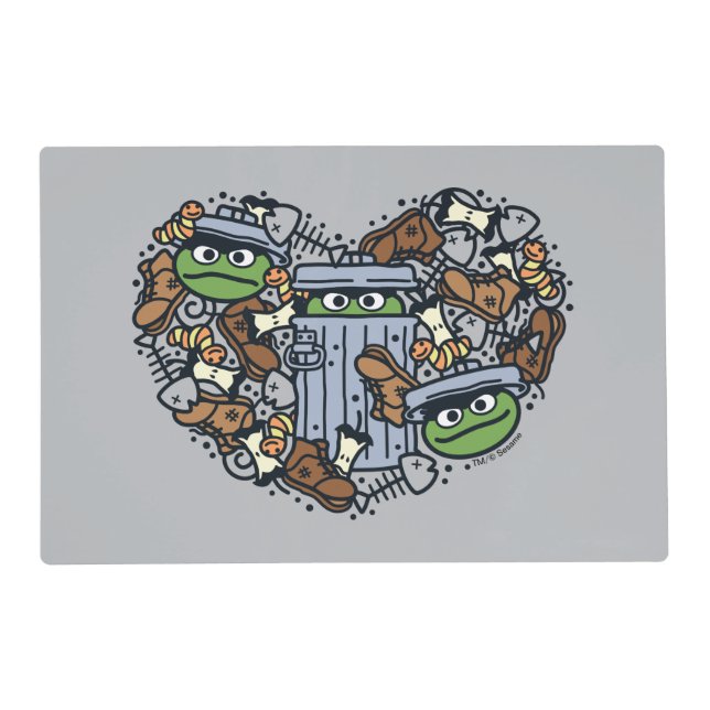 Sesame Sesame | Oscar the Grouch Doodle Heart Placemat (Front)