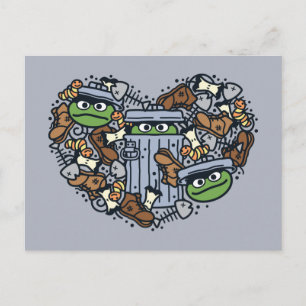 Sesame Sesame Oscar the Grouch Doodle Heart Postcard
