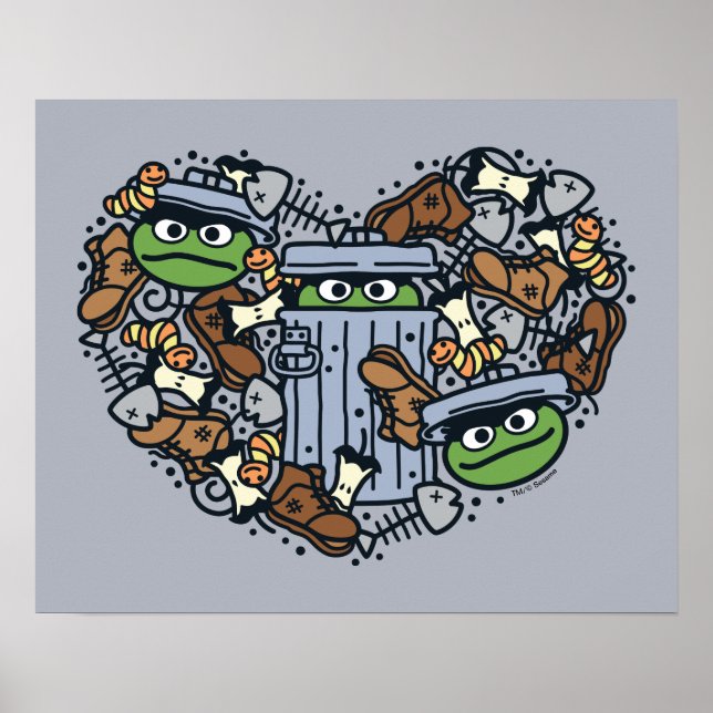 Sesame Sesame | Oscar the Grouch Doodle Heart Poster (Front)