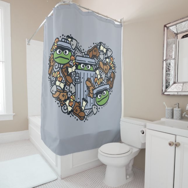 Sesame Sesame | Oscar the Grouch Doodle Heart Shower Curtain (In Situ)