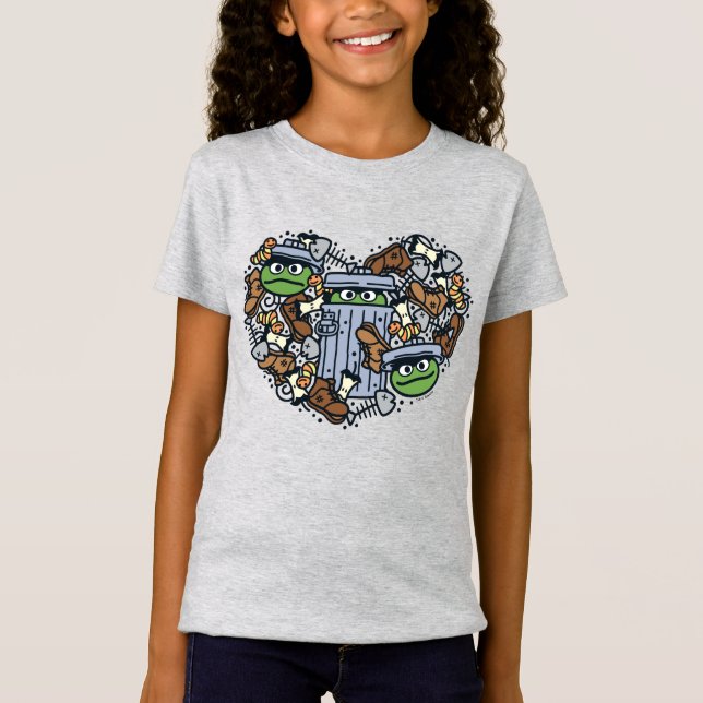 Sesame Sesame | Oscar the Grouch Doodle Heart T-Shirt (Front)