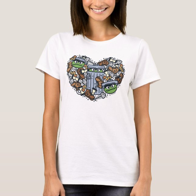 Sesame Sesame | Oscar the Grouch Doodle Heart T-Shirt (Front)
