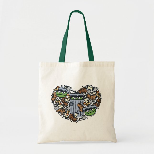 Sesame Sesame | Oscar the Grouch Doodle Heart Tote Bag (Front)