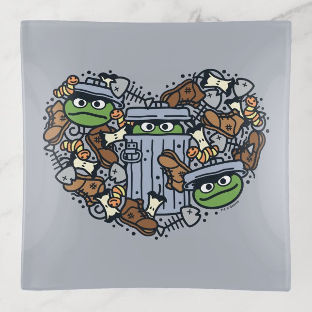 Sesame Sesame | Oscar the Grouch Doodle Heart Trinket Tray (Front)