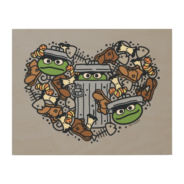 Sesame Sesame | Oscar the Grouch Doodle Heart Wood Wall Art (Front)