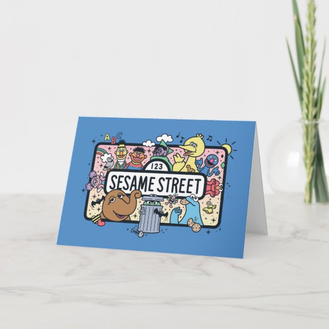 Sesame Sesame | Sesame Pals Doodle Sign Holiday Card (Front)