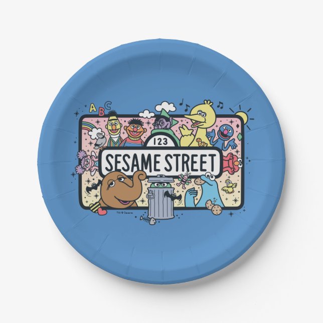 Sesame Sesame | Sesame Pals Doodle Sign Paper Plates (Front)