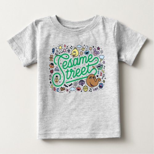 Sesame Sesame  Sesame Street Green Doodle Script Baby T_Shirt