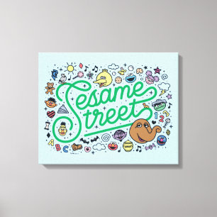 Sesame Sesame   Sesame Street Green Doodle Script Canvas Print