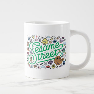 Sesame Sesame Sesame Street Green Doodle Script Giant Coffee Mug