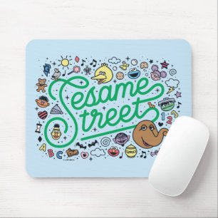 Sesame Sesame Sesame Street Green Doodle Script Mouse Pad