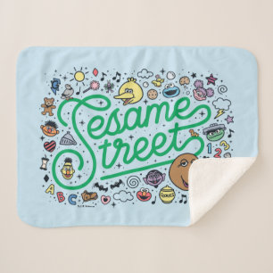 Sesame Sesame Sesame Street Green Doodle Script Sherpa Blanket