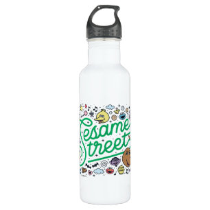 Sesame Sesame Sesame Street Green Doodle Script Stainless Steel Water Bottle
