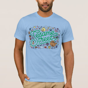 Sesame Sesame Sesame Street Green Doodle Script T-Shirt