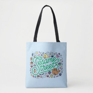Sesame Sesame Sesame Street Green Doodle Script Tote Bag