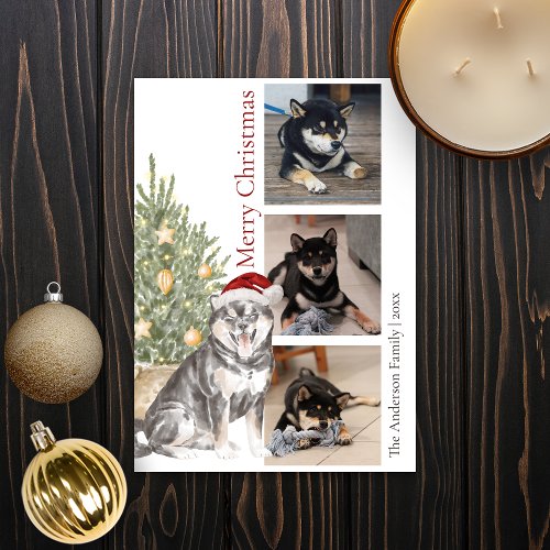 Sesame Shiba Inu Christmas Tree Pet Dog Photo Holiday Card