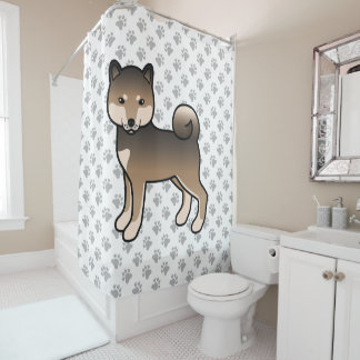 Sesame Shiba Inu Cute Cartoon Dog &amp; Paws Shower Curtain