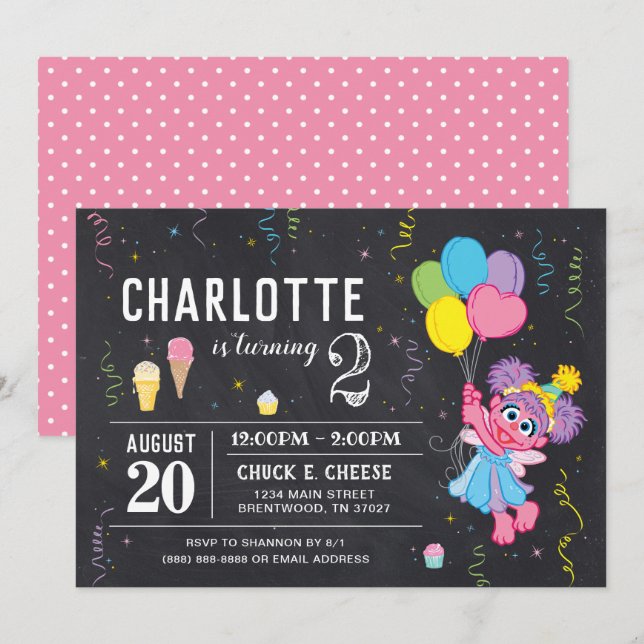 Sesame Street | Abby Cadabby Chalkboard Birthday Invitation (Front/Back)
