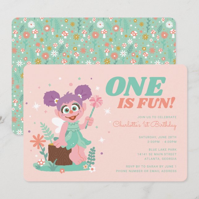 Sesame Street - Abby Cadabby | One is Fun Birthday Invitation (Front/Back)