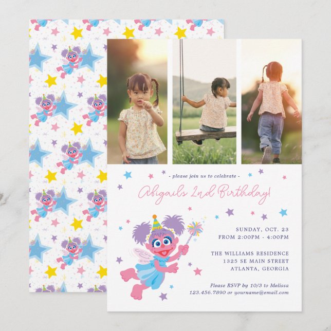 Sesame Street Abby Cadabby Photo Collage Birthday Invitation (Front/Back)