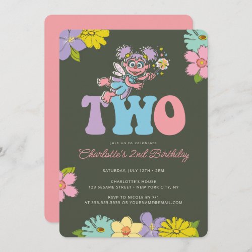 Sesame Street Abby  Floral 2nd Birthday  Invitation