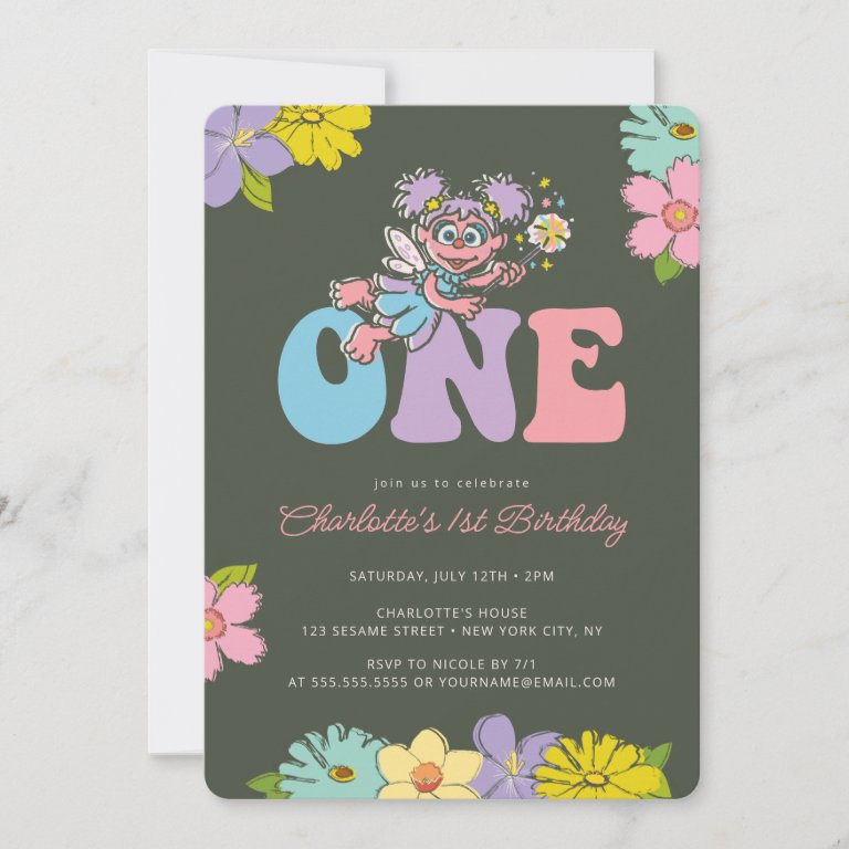 Sesame Street Abby | Groovy One Floral Birthday Invitation