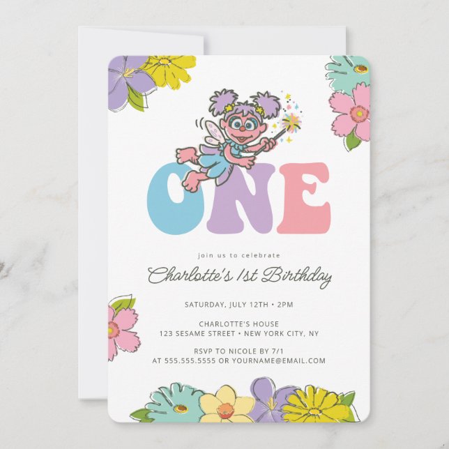 Sesame Street Abby | Groovy One Floral Birthday  Invitation (Front)