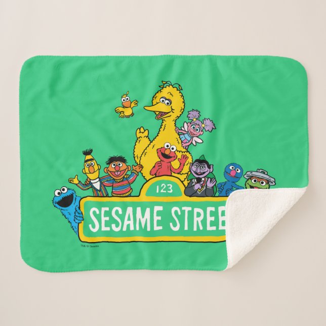 Sesame Street | All Around the Sesame Street Sign Sherpa Blanket (Front (Horizontal))